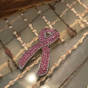 Pink crystal ribbon brooche